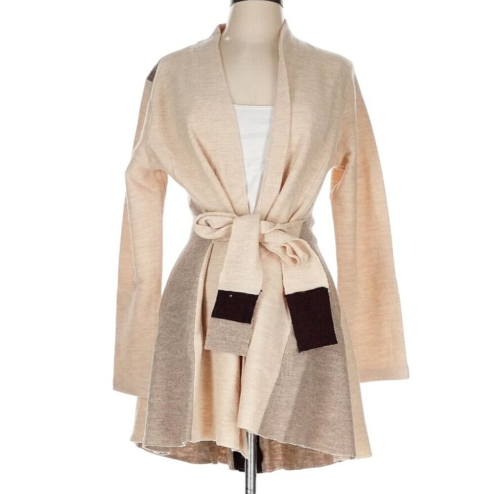 Anthropologie Rosie Neira Denissa Tie Waist Wool Sweater Women's XL Beige - Picture 3 of 17